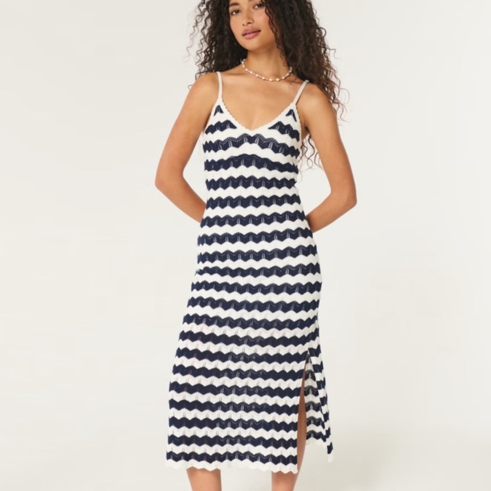 Hollister Navy and White Striped Dress